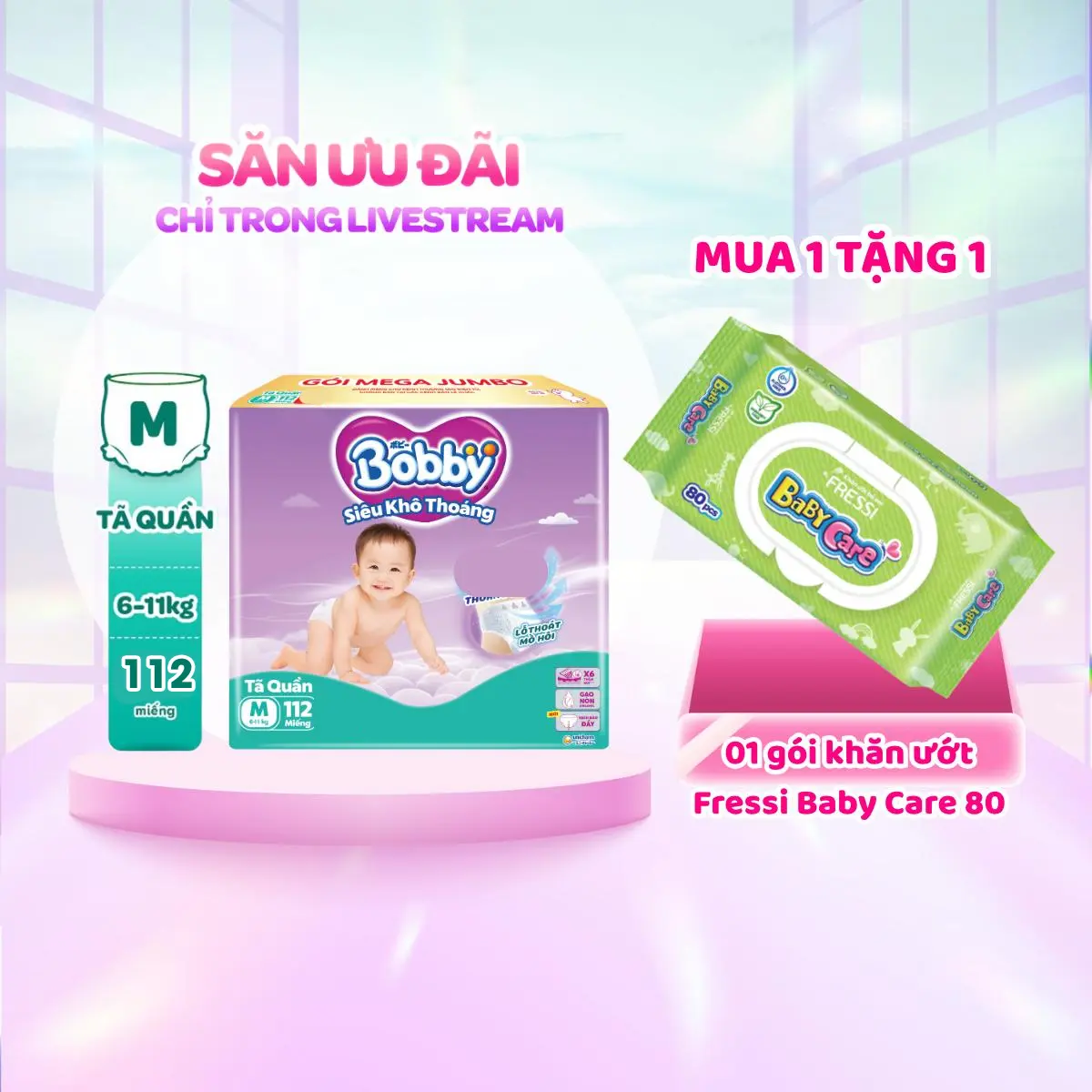 [TẶNG KHĂN ƯỚT BABYLOVE 80M] Bobby Tã/bỉm quần siêu khô thoáng M112/L96/XL84/XXL76