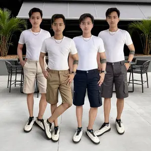 HEASTER Celana Chino Cargo Pendek Pria Premium Kain Combed santai Kantong Shorts Distro Hitam Katun