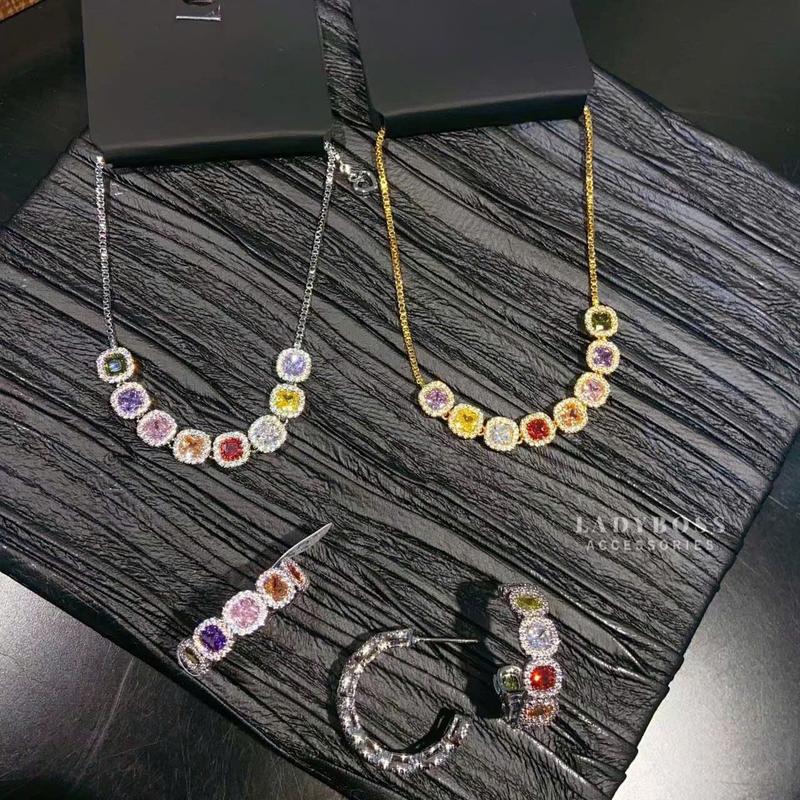  Trang Sức Bông Tai Nhẫn Và Lắc Tay Dây Rút Đính Đá CZ Nhiều Màu Thời Trang Cao Cấp Tuỳ Chỉnh Kích Cỡ Tay Lady Boss Accessories 