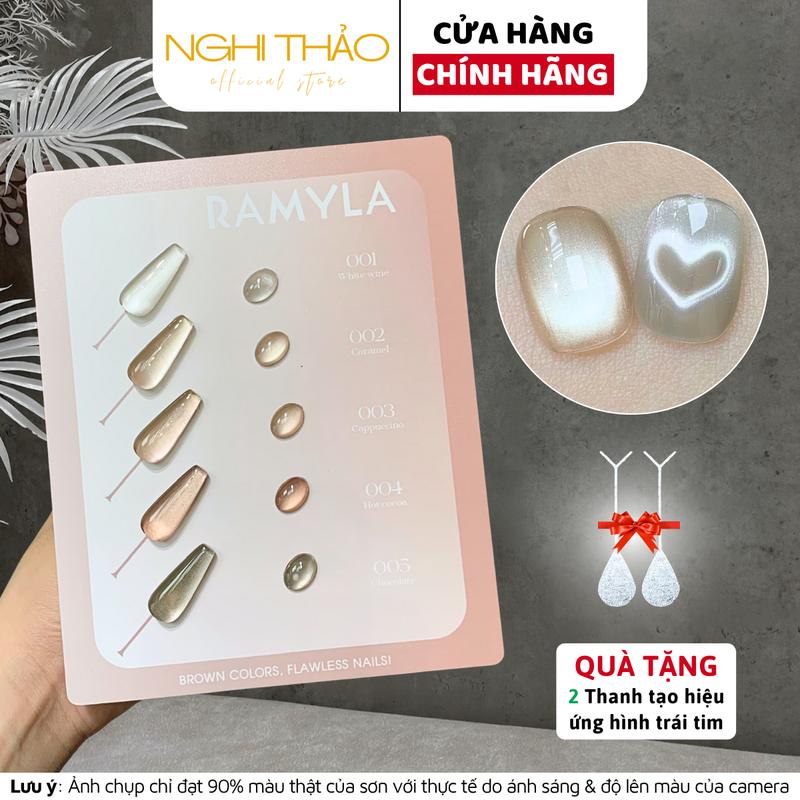 Set sơn gel mắt mèo cực quang nâu RAMYLA 5 màu[Tặng thanh tạo mắt mèo trái tim]