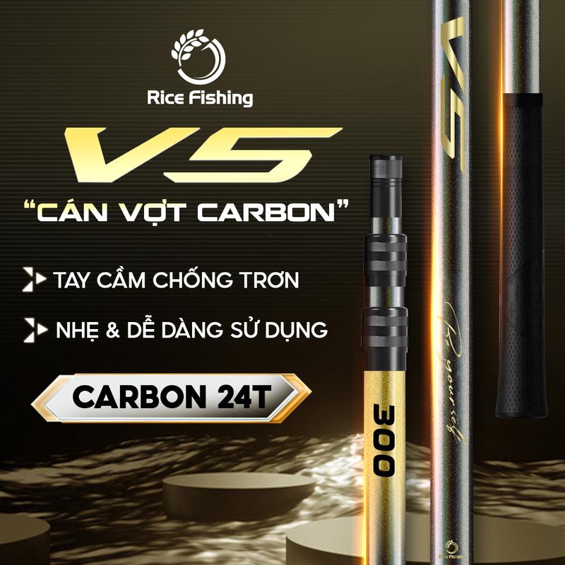 Cán vợt carbon câu đài V5 Rice Fishing chất liệu Carbon 24T cao cấp tay cầm cao su KK-68