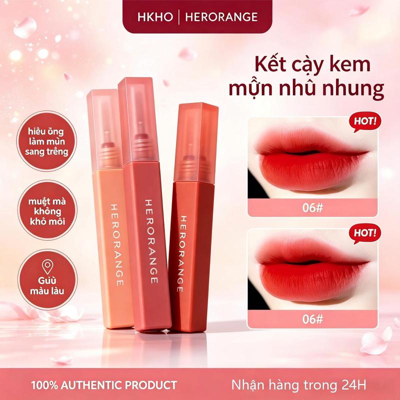 Herorange Kem Bùn Môi Lì Nhung Lip Glaze 28g, Son Bóng Lâu Trôi Không Thấm…