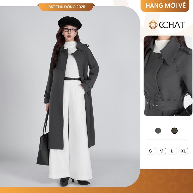 BST THU ĐÔNG Áo Măng Tô Nữ CCHAT Dáng Suông Dài Kèm Đai Chất Tuyts 24MDS2002ST