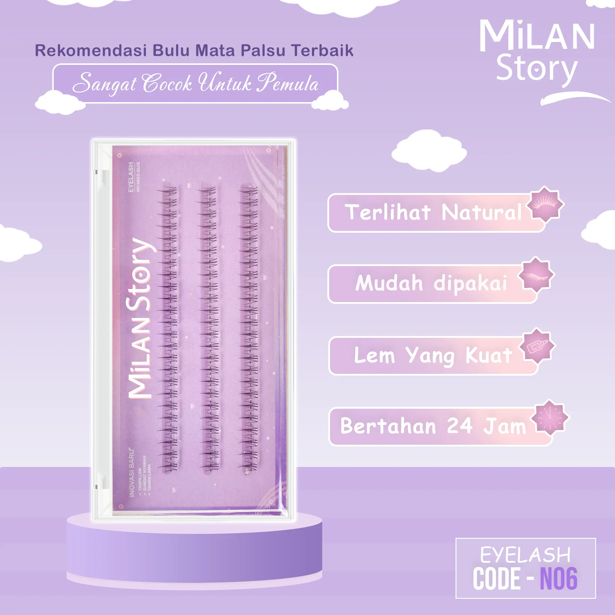 [ LANGSUNG TEMPEL ] MILAN STORY Bulu Mata Bawah Palsu Individual Lashes N06 Natural | Eyelash Extension Tanpa Pinset