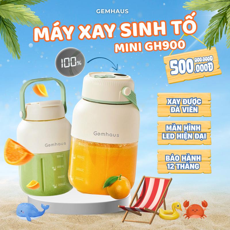 [T] Máy xay sinh tố dùng pin sạc mini GEMHAUS GALAXY GH900 dung tích xay 800ml, dung tích đựng 1100ml, kèm nắp đậy có quai cầm và ống hút, bảo hành 12 tháng, hiển thị pin trên màn hình