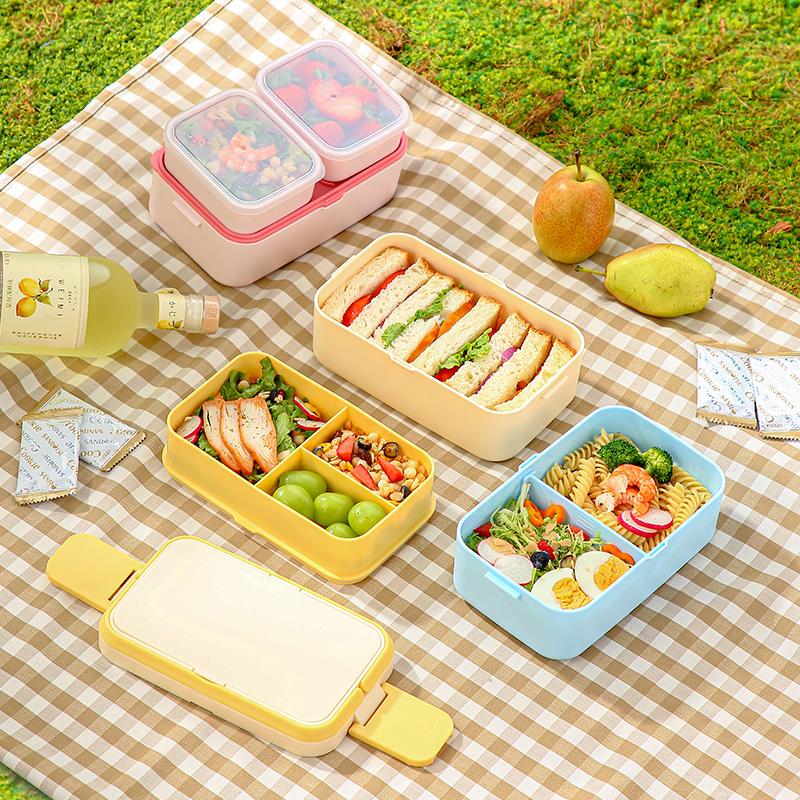 METKA Picnic Lunch Box Double Layer Food Storage Container Handle Camping Hiking Outdoor Portable Bento Box Travel Work School 3