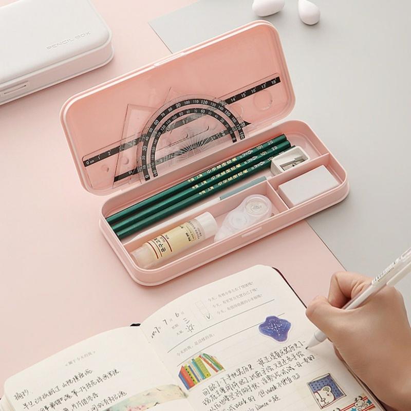  Hộp Văn Phòng Phẩm Lì Phong Cách Tối Giản Màu Trơn Không Thấm Nước Hộp Đựng Bút Chì Dung Tích Lớn Chia Lưới 1 Cái 