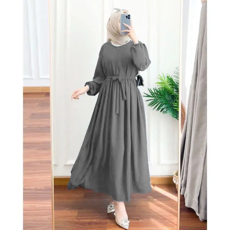 Midi Dress Crinkle Airflow Premium Gamis Crinkle Kasual Delina Busui Friendly