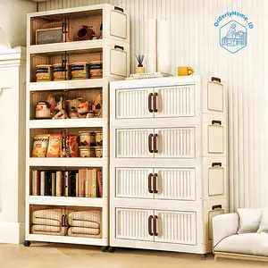 【COD】 Lemari Lipat  Lemari pakaia Susun Lipat Lemari Serbaguna ada Roda Rak  3-6 Tingkat Tempat Penyimpanan Barang Kecil 50cm Lemari Pakaian Minimalis