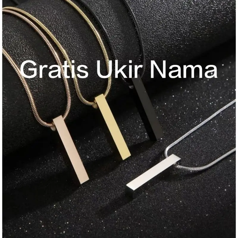 [Bayar di Tempat] Kalung Titanium Pria Model Balok Anti Karat Asli Gratis Ukir Nama 0