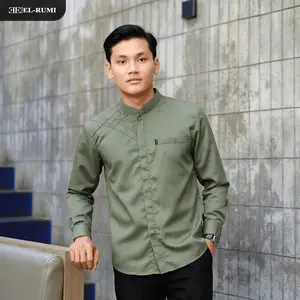 Baju Koko Pria Elrumi Lengan Panjang Motif Marvel Warna Sage