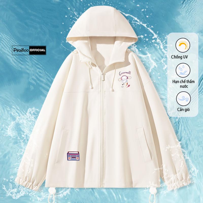 Áo Khoác Gió Nam Nữ Mũ Cao Cấp 2 Lớp PEABOO Mã Flower Gấu In Hình Chống Nước Chống Nắng Form Rộng Kiểu Dáng Unisex