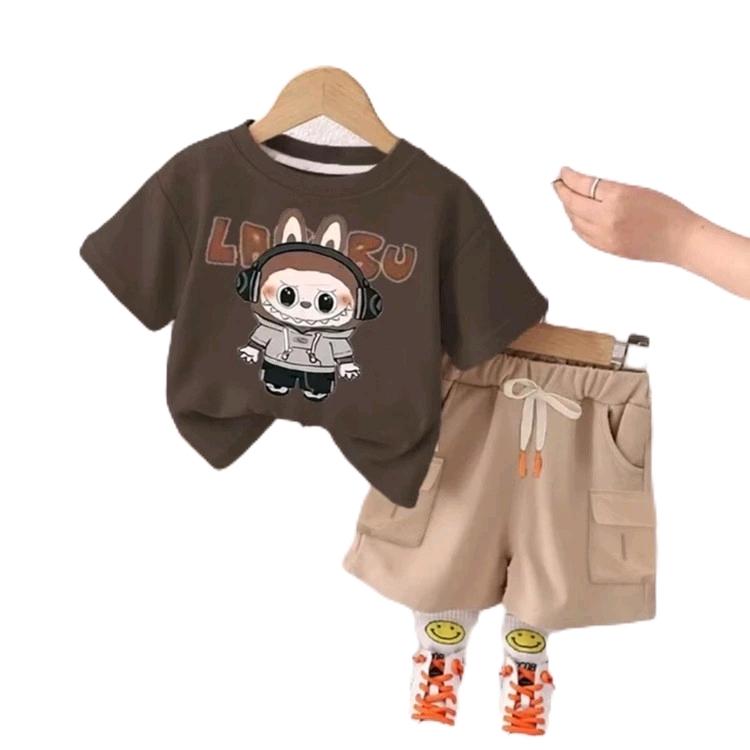 Setelan Baju Anak Laki-laki dan Perempuan Motif Labubu Usia 1-5 Tahun - Bahan Kaos Katun Adem dan Nyaman - Celana 8
