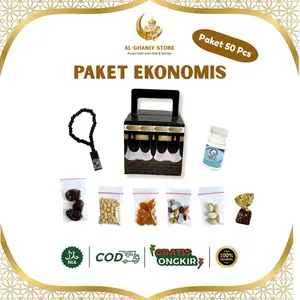 AL-GHANIY STORE Paket 50pcs Oleh-oleh Haji & Umroh Lengkap Berkualitas Dus Ka'bah