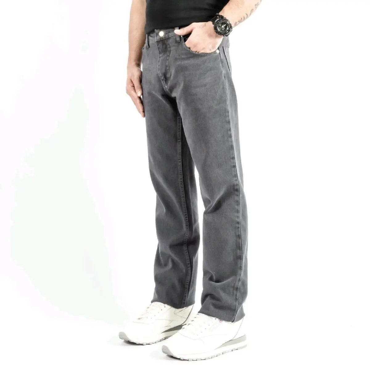 Celana Jeans Panjang Regular Retro Grey Basic Denim Korean Style Pria