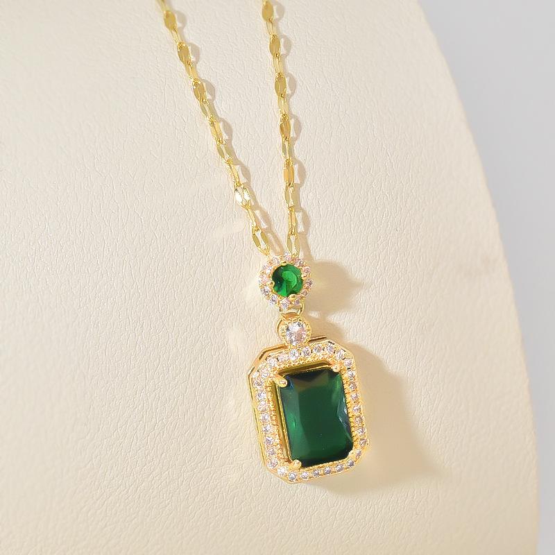 Product Introduction of Emerald Set Necklace Women's High Sense Temperament Entry Lux Fashion New Ring Ear Stud Pendant Three-Piece Set Ornament 11