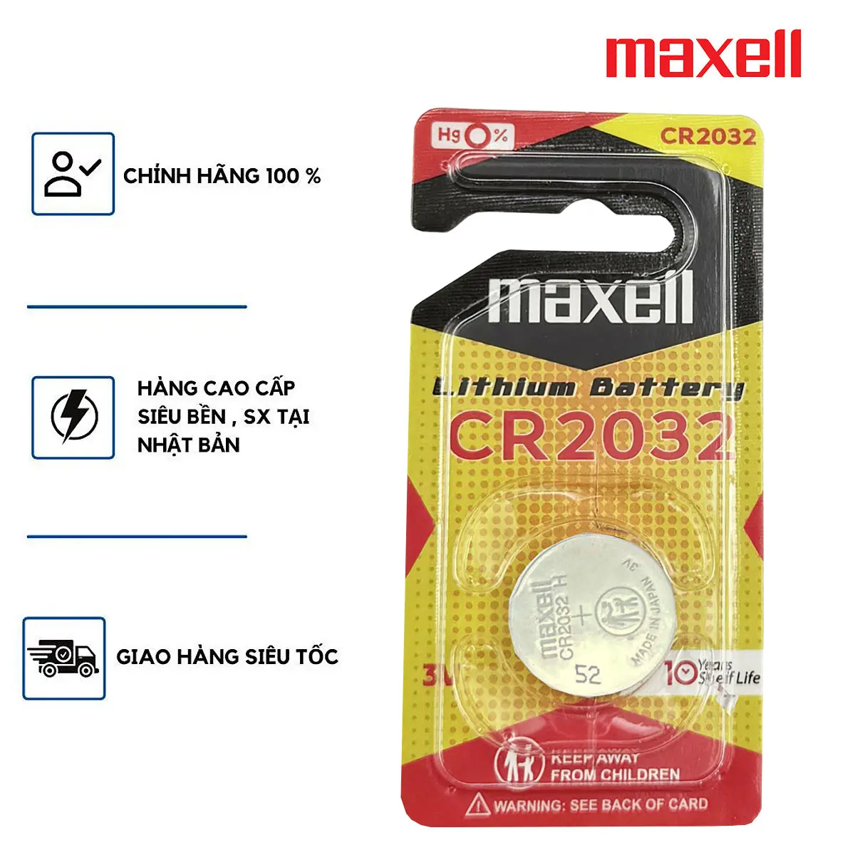 Pin chính hãng Maxell CR2032 Lithium 3V - Made In Japan vỉ 1 viên cao cấp