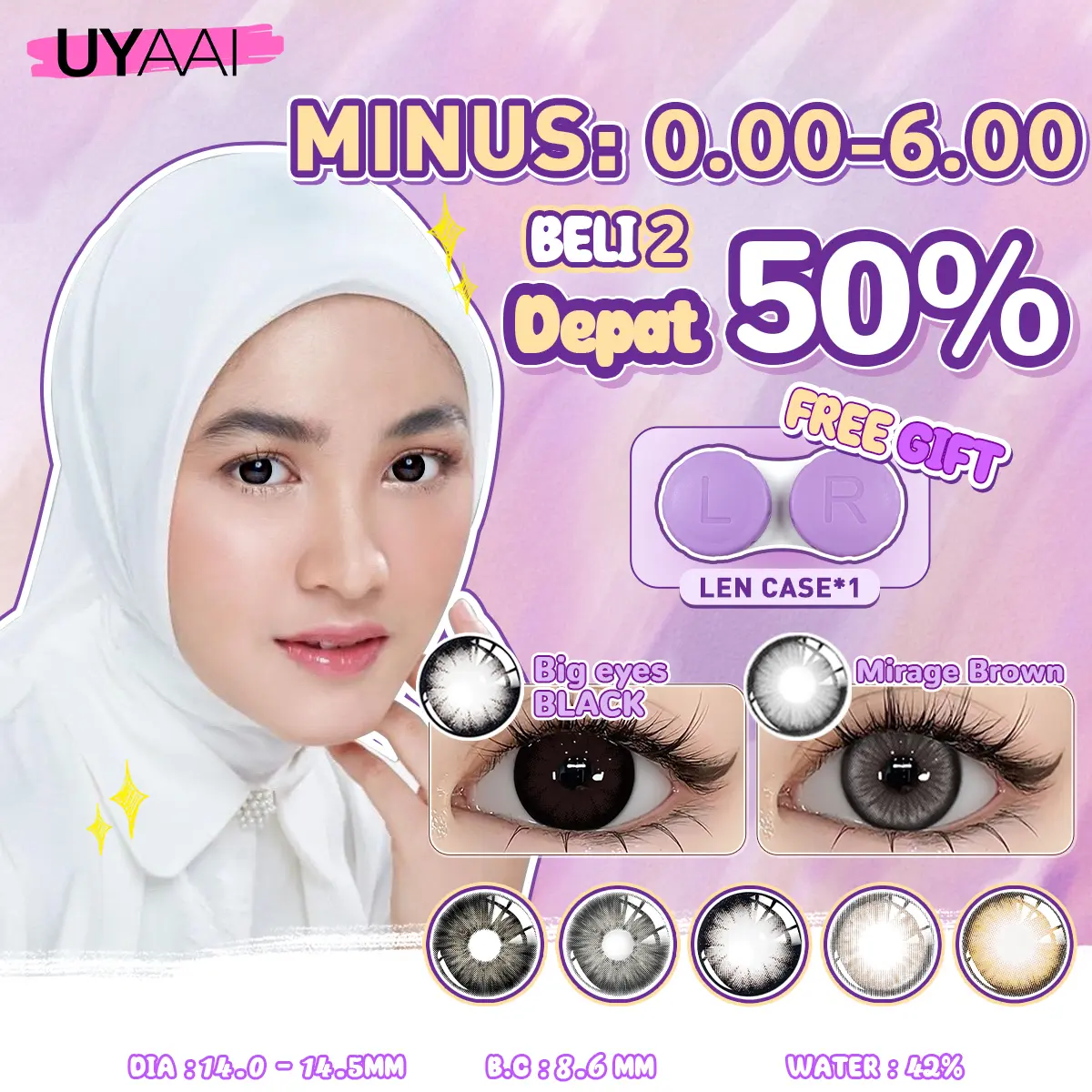 (COD) BELI 2 Depat 50% off UYAAI SOFTLENS LENSA KONTAK 14-15MM MINUS 0-6.00 USE 6 MONTH