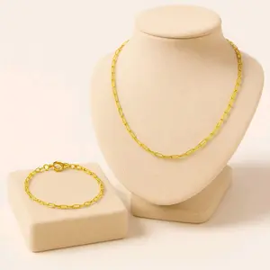 Perak88 Kalung dan Gelang Perak Sterling S925 Paperklip Gold Anti Karat