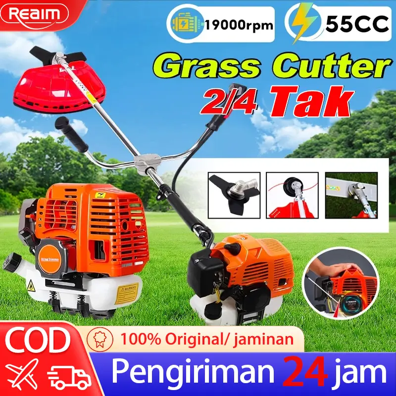 REAIM Mesin Potong Rumput 4 Tak Brush Cutter Gendong 55CCMesin Pemotong Rumput Powerfull 2/4 tak Mesin Potong Rumput Gendong Gendong Bensin