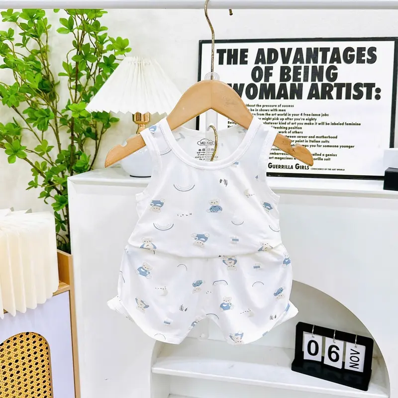 Combo 3 Bộ Ba Lỗ Chất Petit Mềm Mát, Thấm Hút Mồ Hôi Tốt, Họa Tiết Dễ Thương Cho Bé Trai, Bé Gái Từ 4-14Kg_M46( Nền Trắng) 4