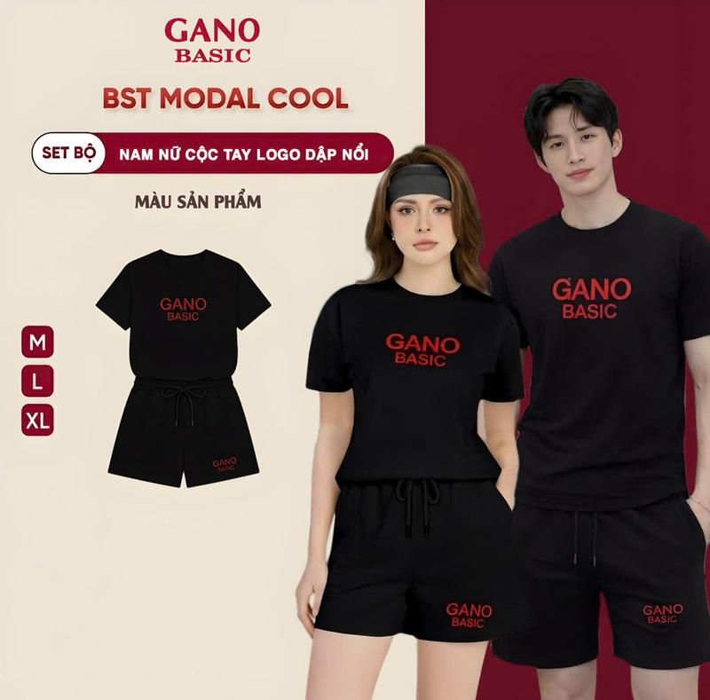 GANO BASIC Bộ Quần Áo Gân Tăm Nam Nữ Cao Cấp ( Giá 1 bộ ) In Chữ Dập Nổi Top Chất Liệu Gân Tăm Cao Cấp