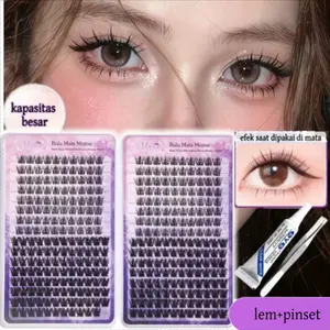 Bulu mata Korea kapasitas besar cocok untuk semua bentuk mata ringan tidak tebal mudah untuk pemula termasuk lem dan pinset