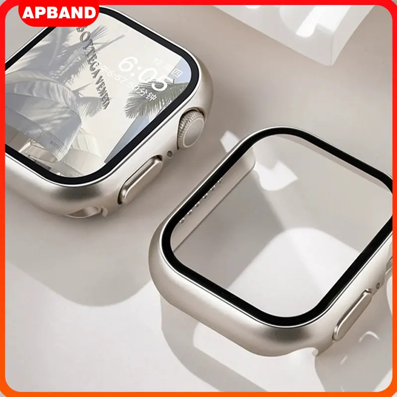 Temepred Glass PC Case for Apple Watch Ultra 2 49mm IWatch 40mm 41mm 44mm 45mm 42mm 38mm Series 9 8 7 6 5 4 3 2 1 SE 2 3 Screen Protector Bumper Cover Accessories for Jam Tangan Smartwatch 0