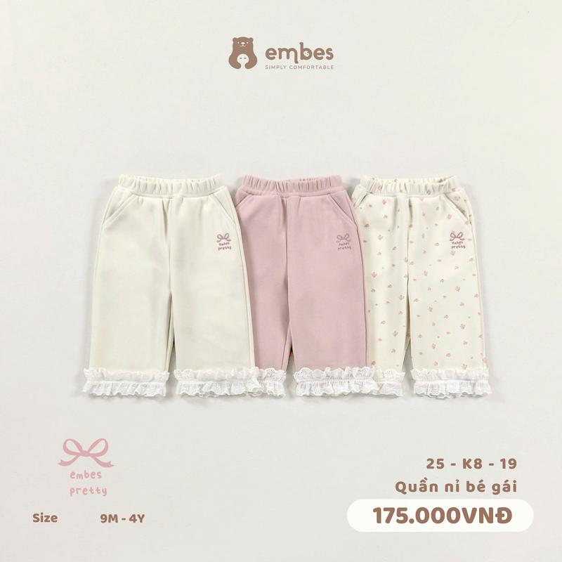  Quần nỉ bé gái phối ren Embes Việt Nam từ 9 tháng - 4 tuổi - 25-K8-19 