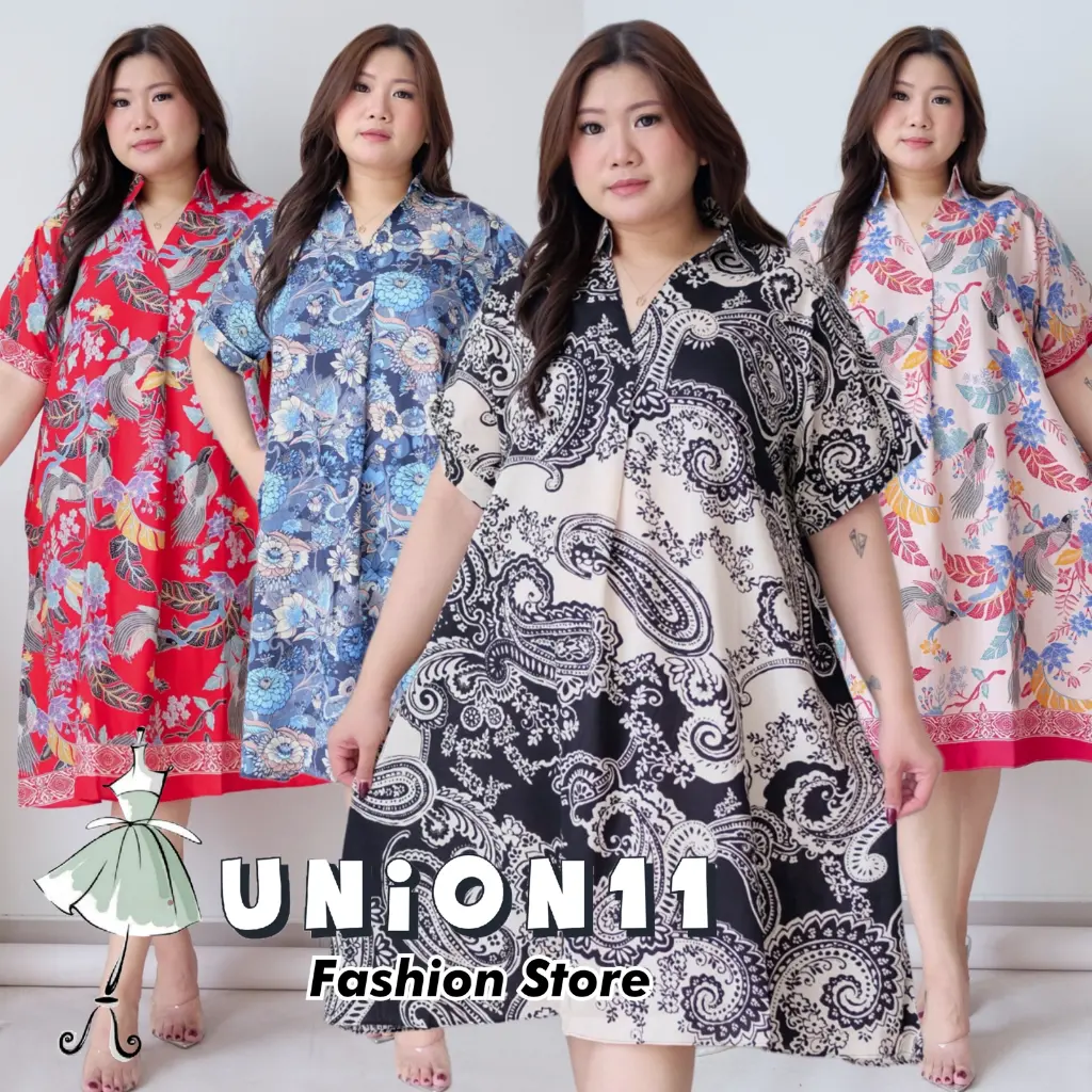 Union11 - Dress Wanita Jumbo Xxxxl Muat BB 100KG / Gaun Casual Big Size Ld 126Cm / Baju Katun Rayon Santai Araga