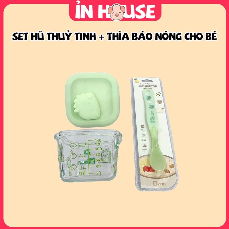 Set Hủ thủy tinh Misan + Thìa báo nóng Misan phục vụ em bé ăn dặm