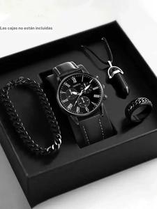 Set de reloj de pulsera y accesorios de moda para hombre, reloj de cuarzo elegante y moderno, conjunto de pulsera y anillo, accesorios de moda para uso diario, regalos para fiestas, día de San Valentín, reloj de pulsera para Halloween