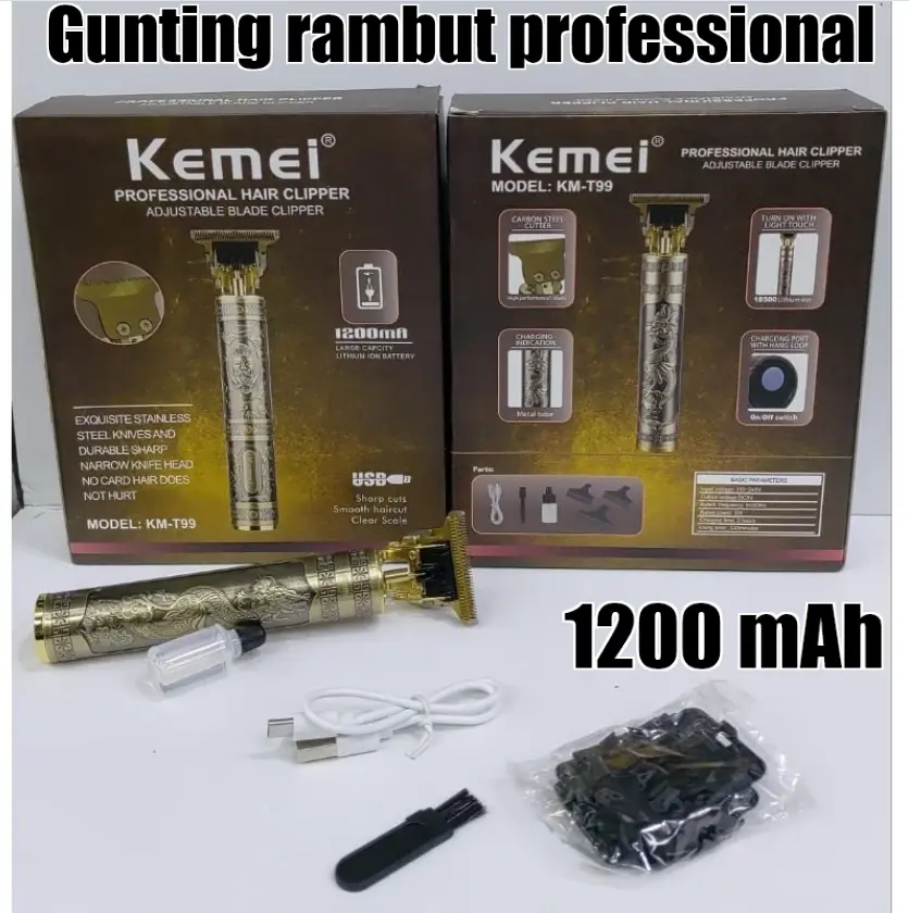 KEMEI PAKET MESIN CUKUR RAMBUT / POTONG RAMBUT / WAJAH / KUMIS ELEKTRIK PROFESSIONAL HAIR CLIPPPER 1200 mAh model KM-T99 alat