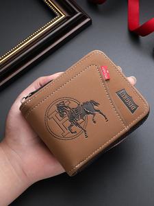 Cartera de hombre de PU con cierre, segura con Rfid, de gran capacidad, diseño de doble pliegue, múltiples ranuras para tarjetas, monedero y porta tarjetas de crédito
