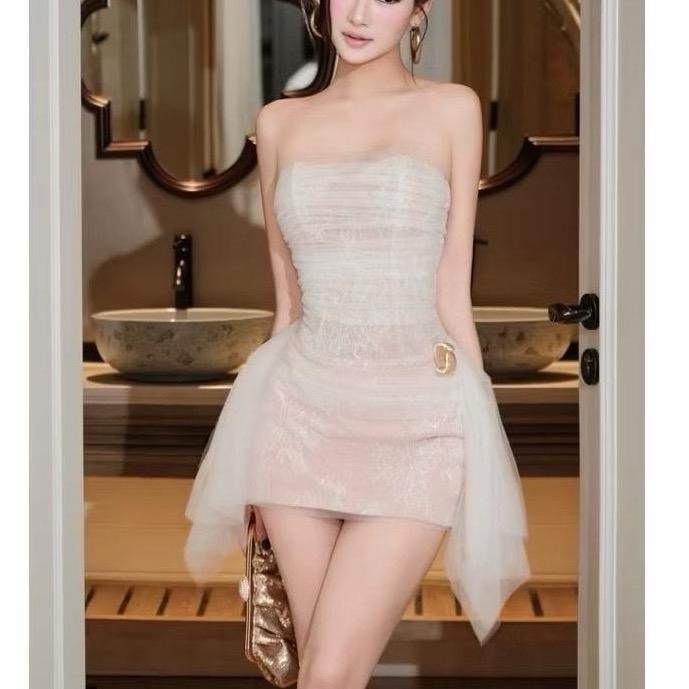 Đầm TK Cúp Ngực Dáng Ngắn Có Gọng Định Hình Phối Tà Lưới Kèm Charm 3 Màu Chuẩn Form Siêu Tôn Dáng