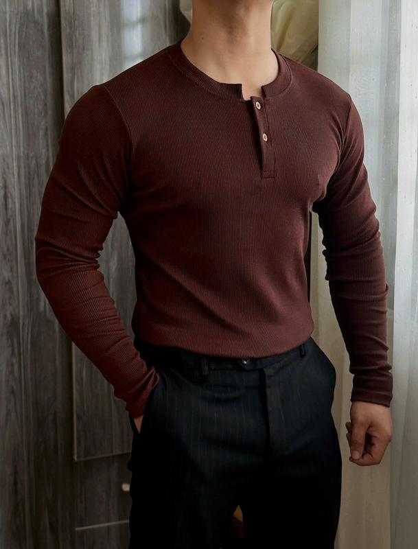 Áo thun nam tay dài thu đông cổ tròn xẻ nút ôm body tôn dáng LT Fashion Menswear Top - Chất vải cotton tăm gân loại 1, màu sắc đa dạng, size M-XXL