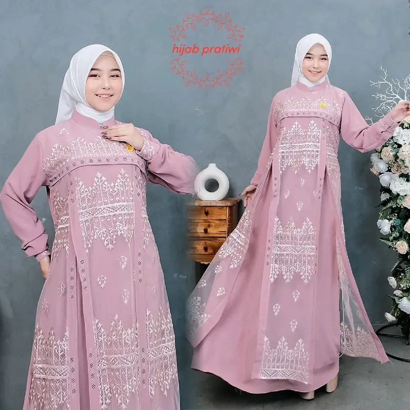 Hijab Pratiwi - Nazwa Dress Gamis Cringkel Mix Brokat Sapto Terbaru Gamis Kondangan Elegan Gamis Viral kekinian modern gamis lebaran 0