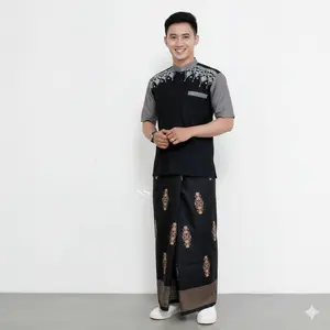 Paket Sarko Set Sarung dan Baju Koko Muslim Pria Lengan Pendek Bahan Katun Kombinasi Batik Size M L XL Adem Halus dan Nyaman