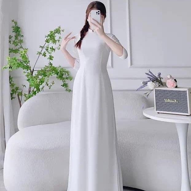 Áo Dài Học Sinh,Áo Dài Kỉ Yếu,Chất Lụa Tuyết Mịn Mềm Mát, Co Giãn Tốt, Sẵn Tay Dài Và Tay Lỡ -Áo Dài Thanh Hà 1