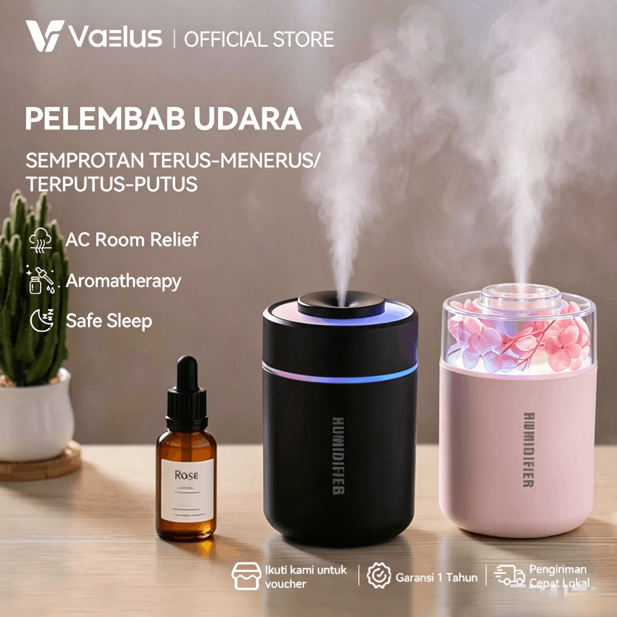VAELUS MINI  Purifier Diffuser Humidifier Auto mati 4 jam / 8 jam diffuser aromaterapi Semprotan cerdas mode ganda