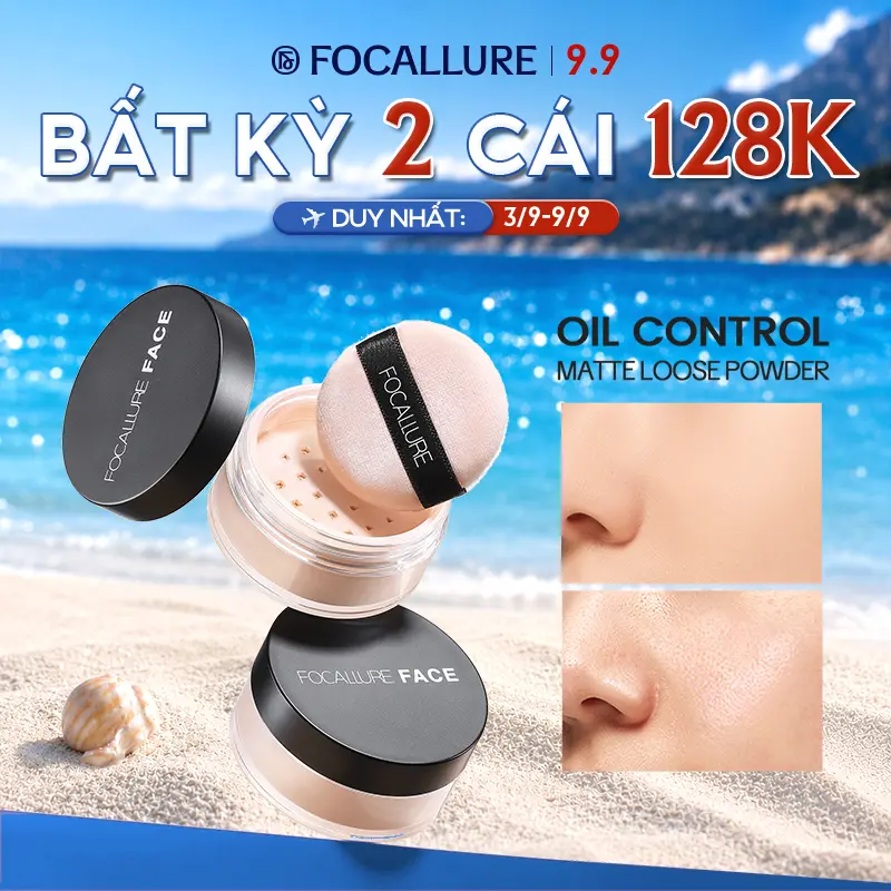 FOCALLURE Phấn phủ cố định lớp makeup kiềm dầu 3 màu có thể chọn 7g FA-15