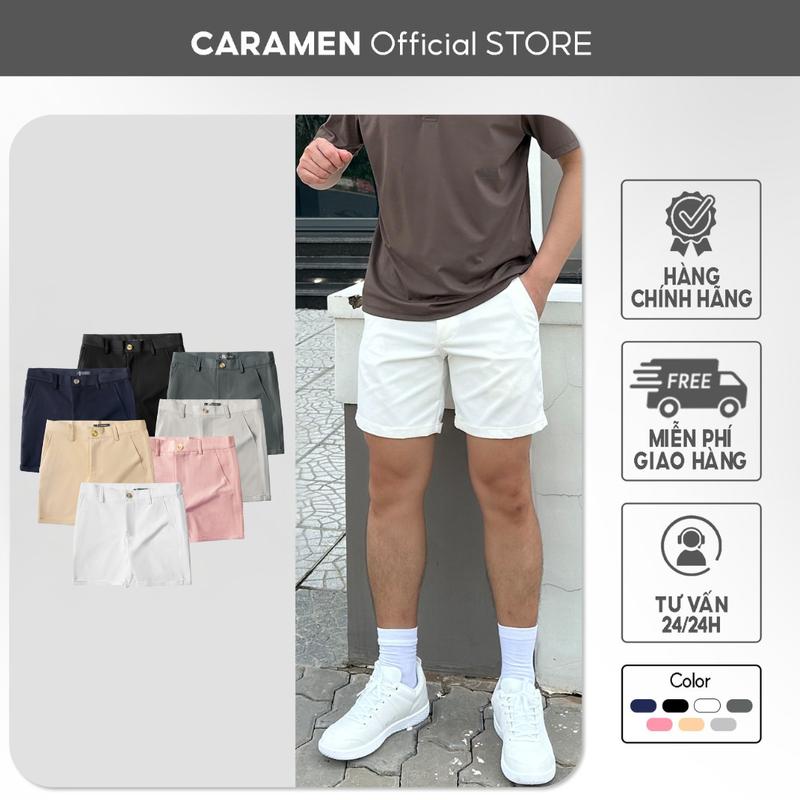 Quần Short Kaki Nam CARAMEN vải Mềm Mịn, Khóa Kéo, Phong Cách Trẻ Trung Menswear Quần Lửng Có Túi Trắng Kem quan short Tre