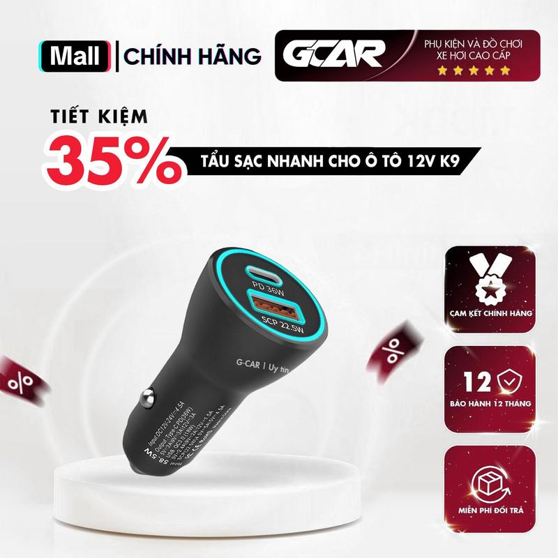 Tẩu sạc tốt cho ô tô K9 công suất 58,5W (36W + 22,5W) cổng sạc hỗ trợ USB PD 12V sạc tiện lợi cho điện thoại Phụ Kiện tausac  dienthoai tausac  dienthoai