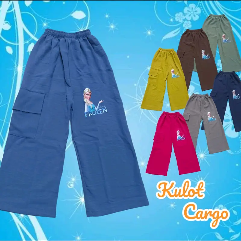 Cargo crinkle airflow/Celana cargo/kargo anak perempuan cantik/Celana anak motip/Celana cargo Kulot Frozen Fashion 2