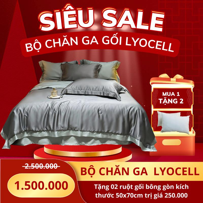 [TẶNG 2 RUỘT GỐI] Bộ chăn ga gối Lyocell 60s HELINA cao cấp gồm 1 ga giường, 2 vỏ gối và 1 chăn chần bông hè, sang trọng, thoáng mát