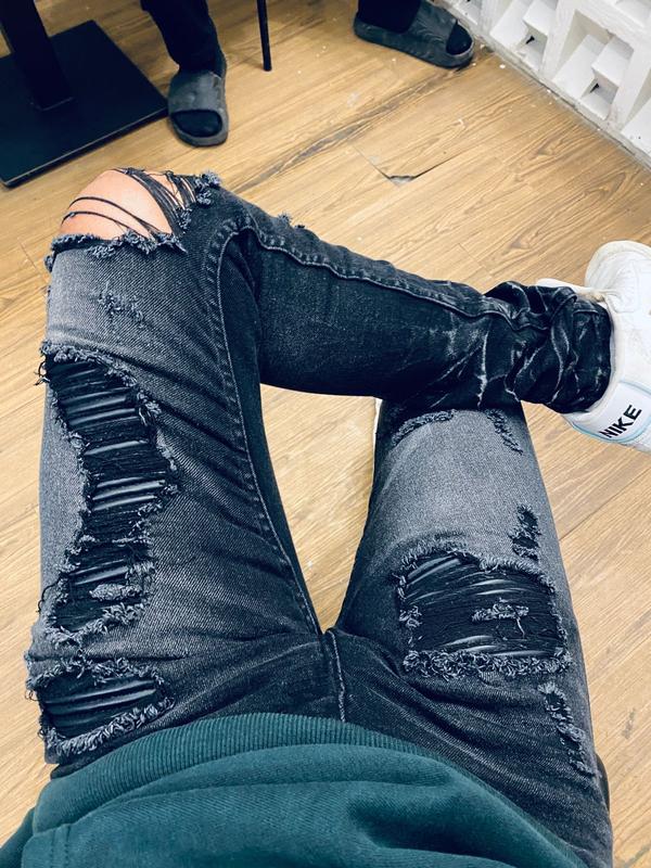 CELANA JEANS PRIA STARBOY PANJANG MENGGUNAKAN LEATHER DARI KULIT YANG MEMBUAT TAMPILAN LEBIH  KECE Hitam Skinny Cuci Dingin regular 2