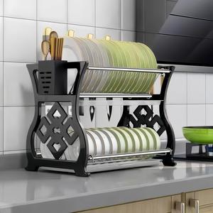 N＋ Estante escurridor de cocina de 2 niveles, organizador para platos, cubiertos y cuchillos 35*28*41cm