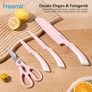 [MEGA SALE] NEW freemir Pisau Set 4 pcs Stainless Steel Anti Karat Tajam Pisau Sayur Pisau Daging Gunting Berkualitas