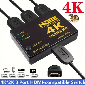 HDMI Switch 3 Port Remote  HDMI Selector 3 Port 4K Ultra HD With Remote