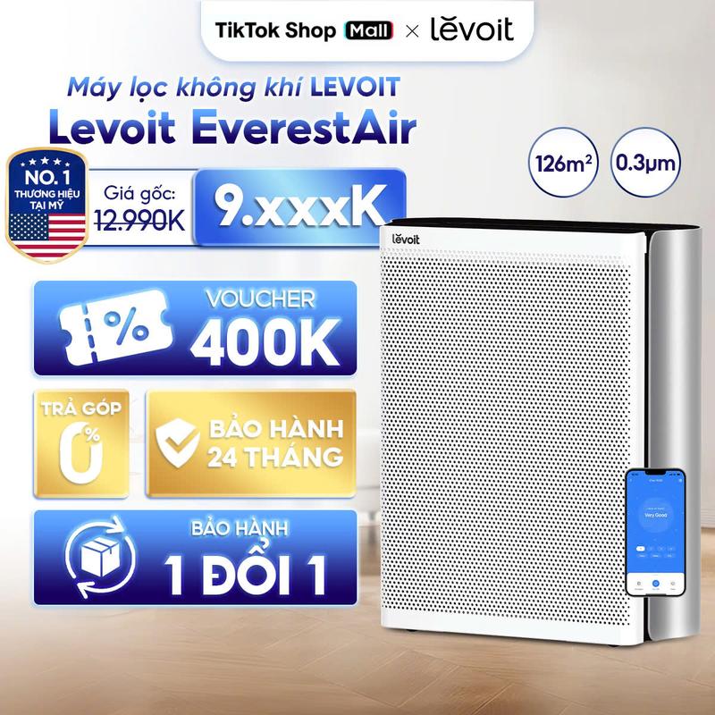 Máy lọc Làm Sạch không khí Levoit EverestAir 130m2 | Cảm Biến Bụi Mịn | Kết nối App VeSync | Lọc HEPA Lọc Bụi Mịn | Công nghệ Air Turbo